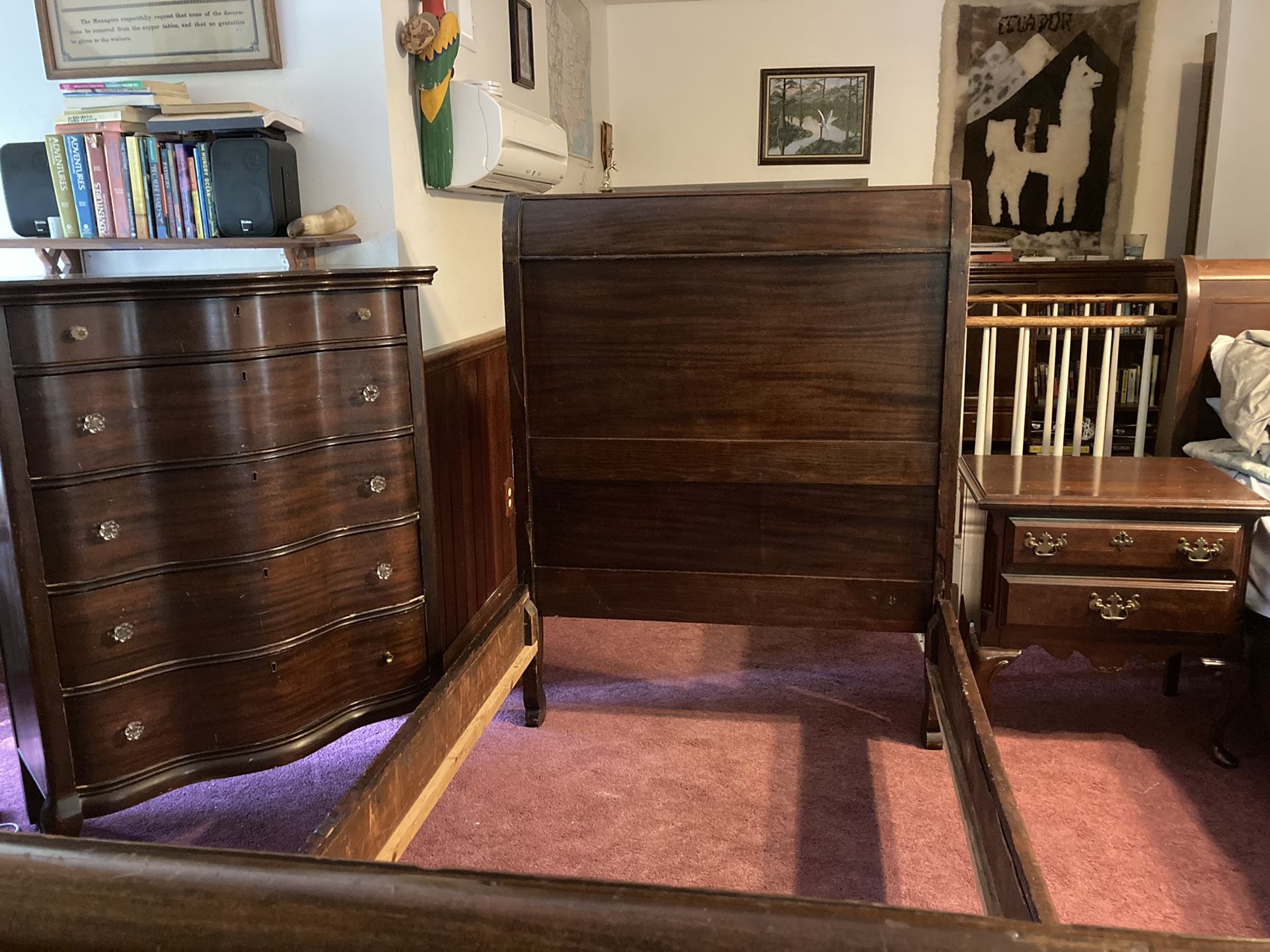 wooden Dresser , bed and bed side table