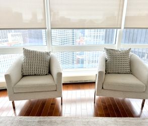 Mitchell Gold Bob Williams Chrome Lounge Chairs Pair Mid Century Modern