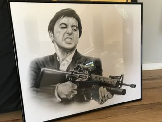 Scarface pencil drawing framed portrait