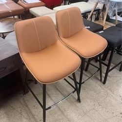 24.4" Counter Height Bar Stools with Back Ergonomic Backrest Set of 2 - Caramel Brown