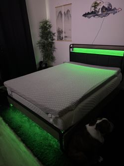 Queen Bed frame/mattress with LED headboard & Storage Drawers