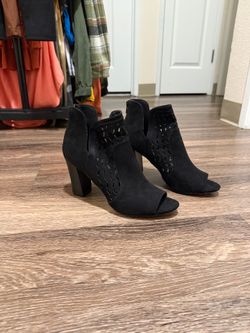 Madden Girl Black Suede Cutout Peep-Toe Ankle Booties