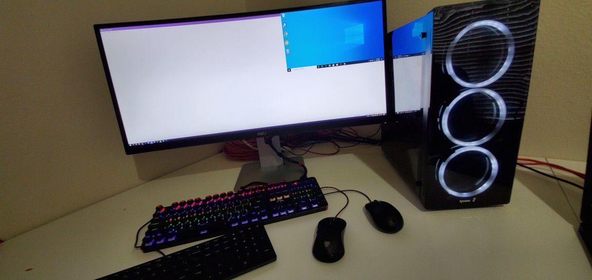 Dell ultrawide curved monitor and pc xeon v2 x79 with 32gb ddr3 and 1gb ati card