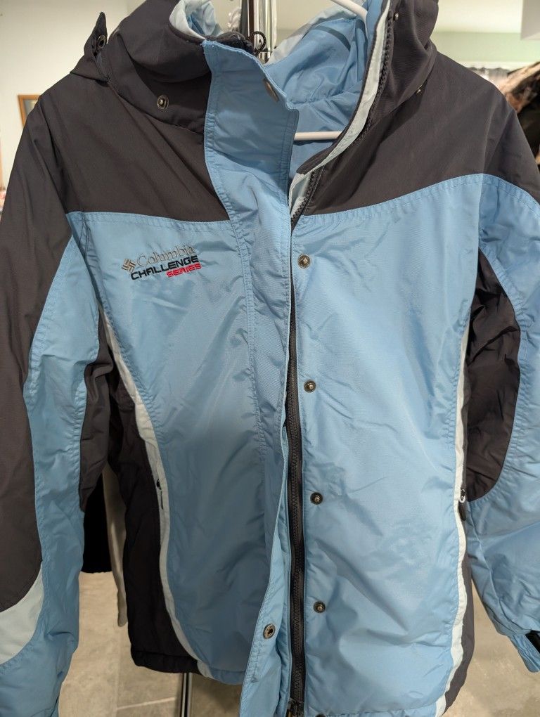 Columbia Challenge Series Jacket Womens Size Large Blue & Gray w/ Inner Fleece Y2K
