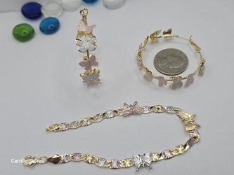 VALENTINE'S DAY BEAUTIFUL SET Butterflies Bracelet & Hoops