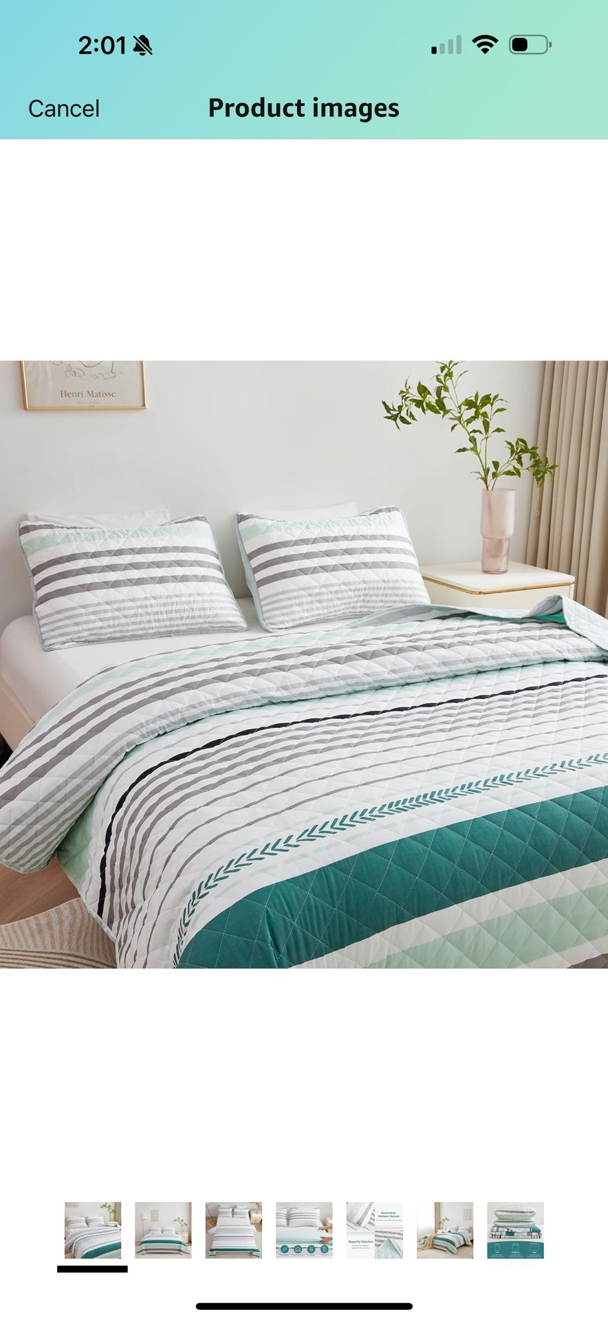 Quilt King Grey & Green Striped, Lightweight Reversible Quilt Bedding Set, 3 Pieces Soft Bedspread, All Seasons Microfiber Coverlet King Size 