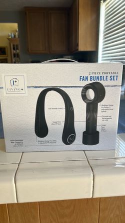 Living + 2 piece Fan bundle set,  neck fan and handheld mini fan