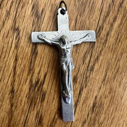 Vintage Crucifix Necklace  (on Back Of Cross -  I Am Catholic In Case Of Accident Notify Priest )
