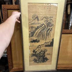 Authentic Antique Chinese Painting Scholars Calligraphy Hanging Scroll Framed
