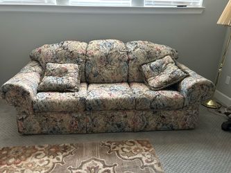 Floral Three-Seat Upholstered Sofa