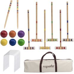 NEW! Croquet Set with Wooden Mallets, Colored Balls, & Carrying Bag For Six-Players