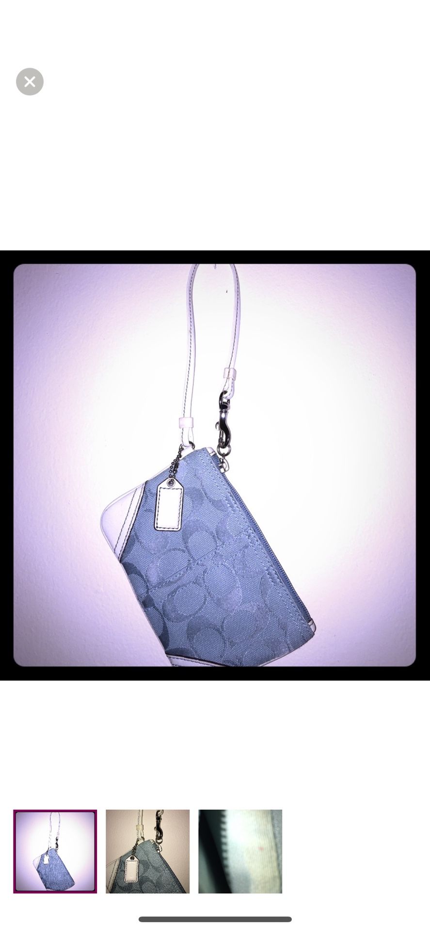 Coach Light Blue Signature Jacquard White Leather Wristlet