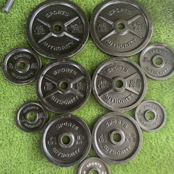 290lbs weight plates + olympic barbell + weight tree + bench (commercial)