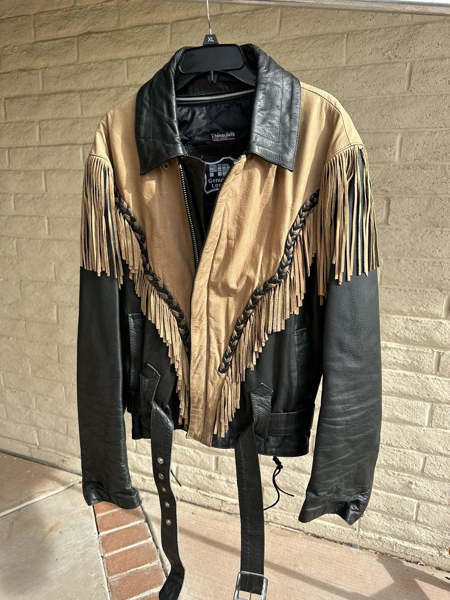 Men’s Black Leather Jacket With Tan Leather And Fringe