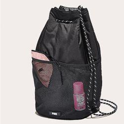 DRAWSTRING BAG PINK Black New Gym Tote Victorias Secret 