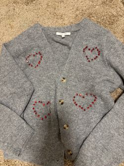 Love Tree Gray Cardigan with Rhinestone Hearts