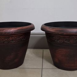 *** REDUCED *** PAIR of 12" (Diameter) Maroon Resin Planters @ Lasting Creations