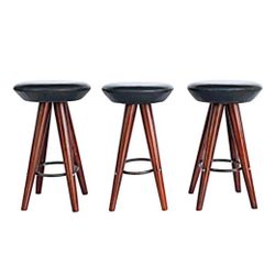 Set of 3 Vintage Modern Wood Bar Stools with Upholstered Seats