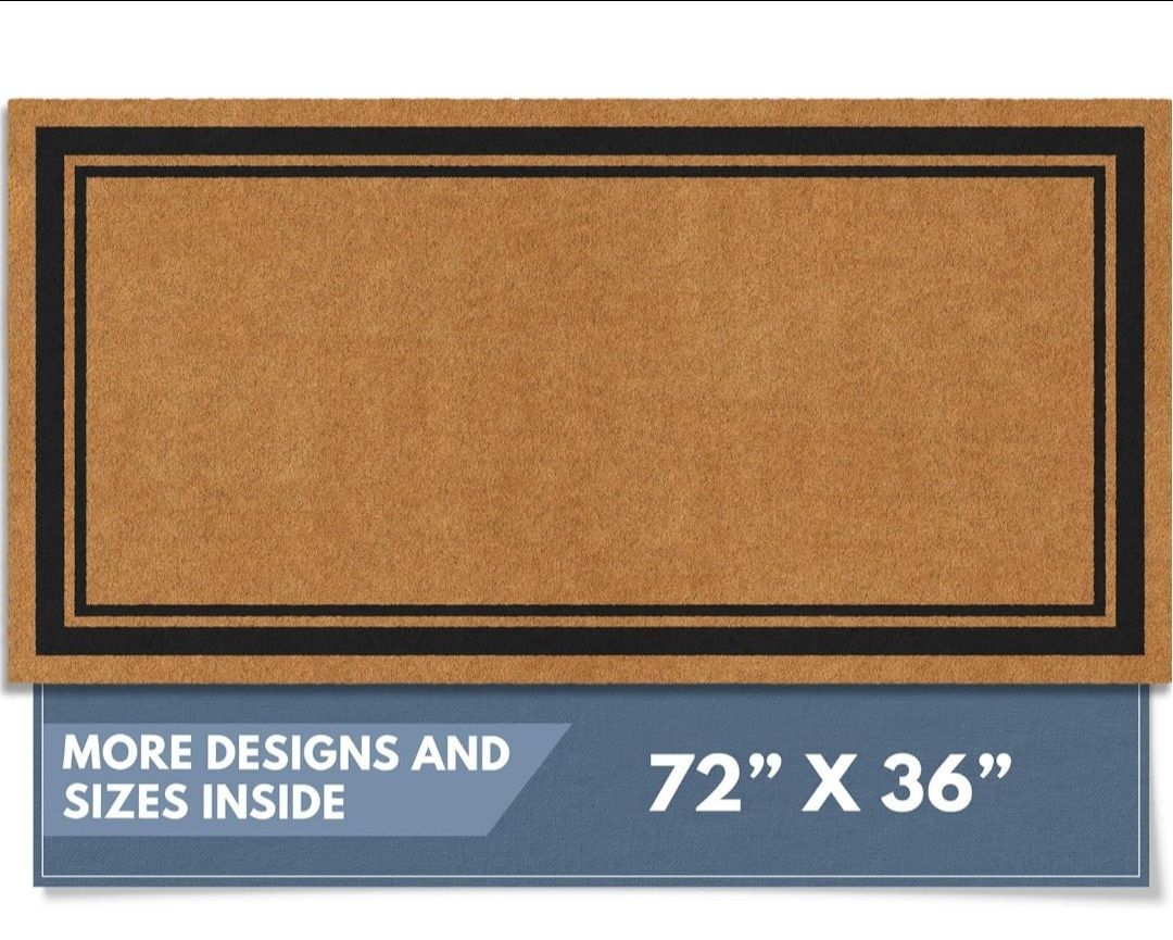 Large Outdoor Doormat 36x72 Natural Coir Double Door Welcome Mat Brown Border