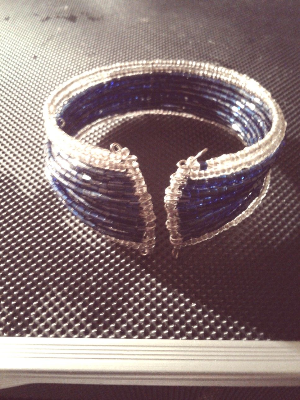 Blue & Silver Beaded Cuff Bracelet