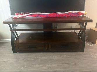 Title - Modern Dark Wood Tv Stand with X Frame and drawers