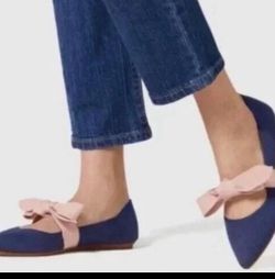 Rothys Sapphire Blue Pink Point Toe Mary Jane Knit Bow Ballet Flats Size 7.5