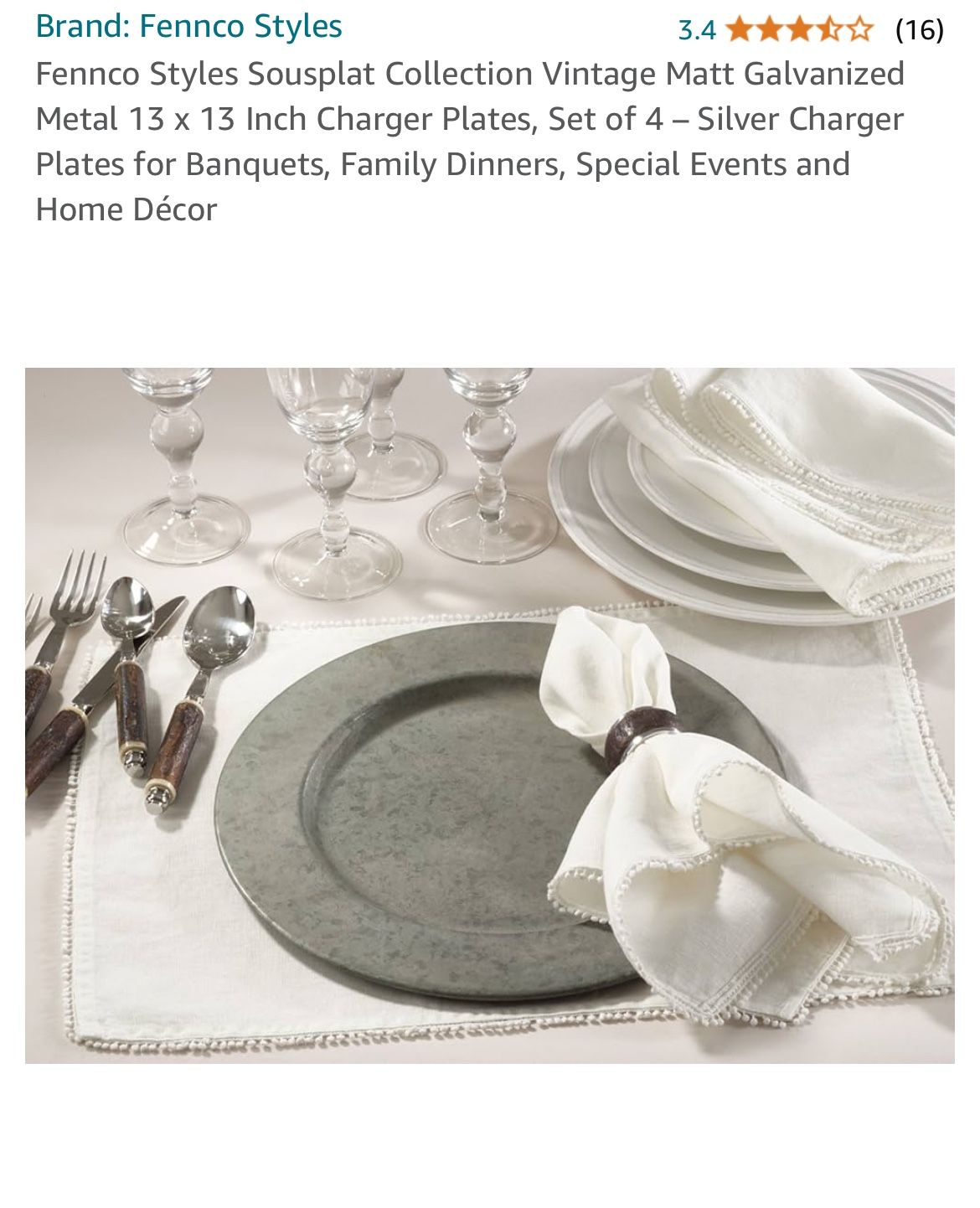 New Rustic 4pc. Farmhouse Chargers for Dining Table