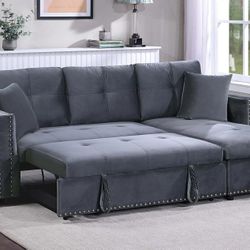 Brand New Grey Sectional Sofa Storage Sleeper (Pillows Included)