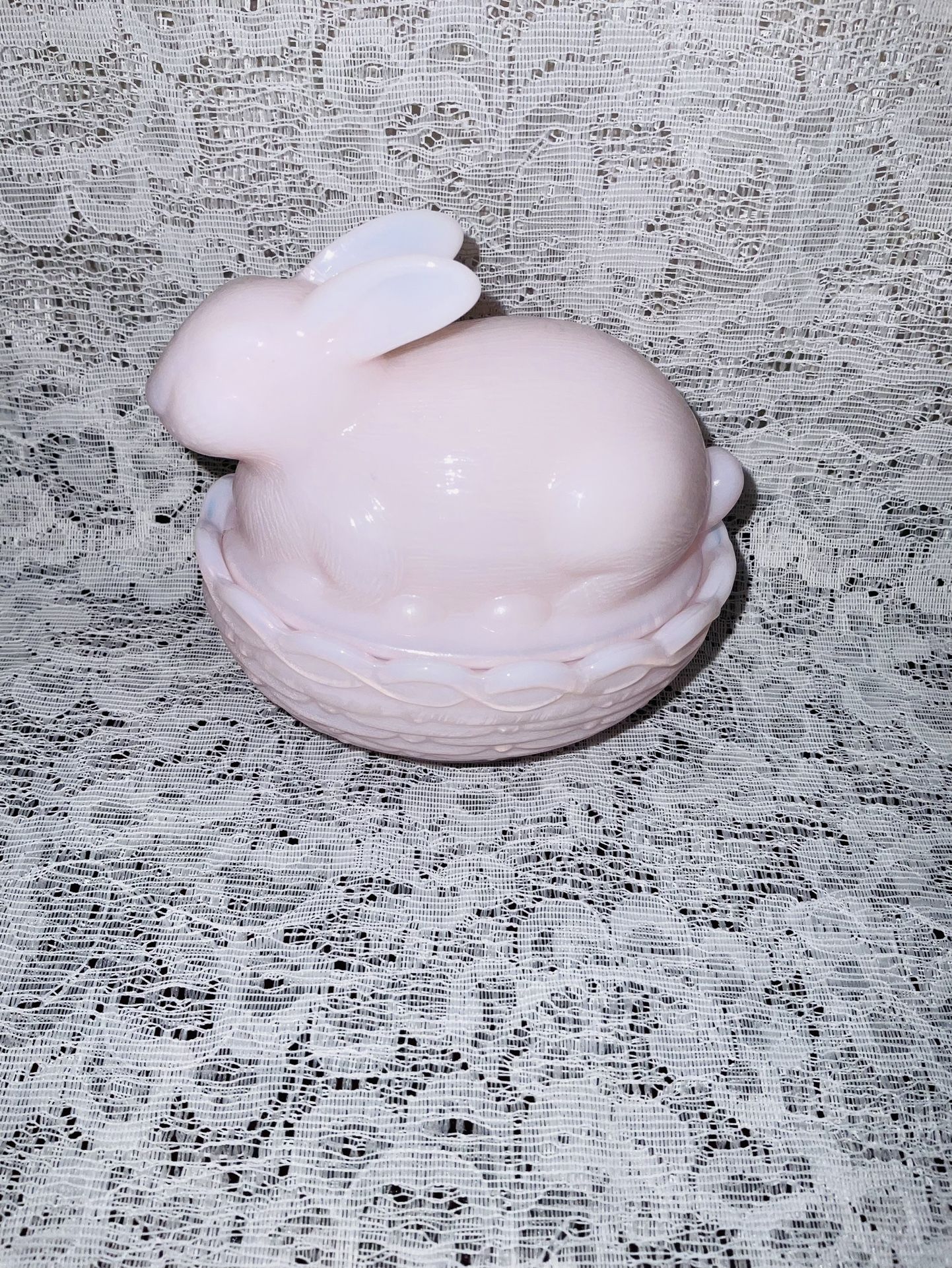 MOSSER GLASS CO. LIGHT PINK EASTER BUNNY 2pc. DISH - $15