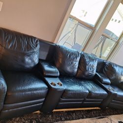 Black Leather Movie  Thaeater Style Recliner Couch