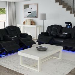 NEW POWERED RECLINING SOFA AND LOVESEAT USB LED LIGHTS WITH FREE DELIVERY 