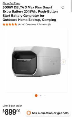 Shop EcoFlow 3000W DELTA 3 Max Plus Smart Extra Battery 2048Wh, Push-Button Start Battery Generator for Outdoors Home Backup, Camping