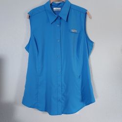 Columbia PFG Womens Tamiami Sleeveless Blue Shirt Vented Size XL