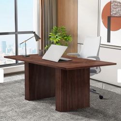 78 Inch Long Executive Desk, Large Office Desk with Wood Strip Base, Modern Farmhouse Computer Desk Business Furniture for Home Office