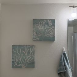 Set of 2 Teal Coastal Canvas Wall Art