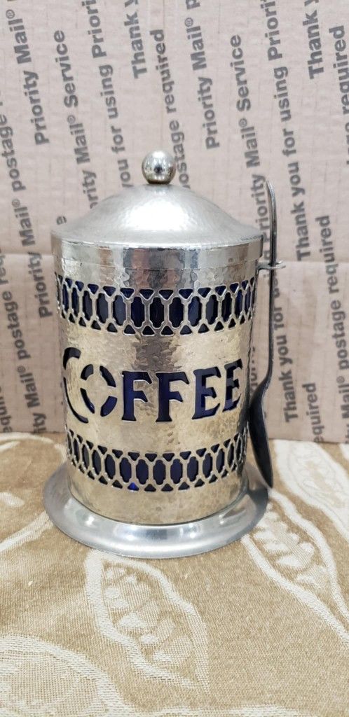 Vintage Metal Coffee Canister with Spoon