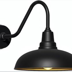 15" Outdoor Gooseneck Barn Light – Industrial Black Wall Mount Fixture, Weatherproof and Rust-Resistant, Vintage Farmhouse Style for Garage, Porch, or