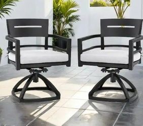 Set of 2 Black Swivel Rocking Patio Chairs – White Cushions