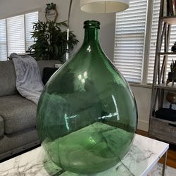 Giant Vintage Green Glass Demijohn
