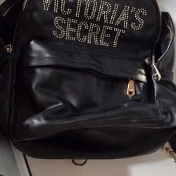 Black faux leather Victoria backpack 
