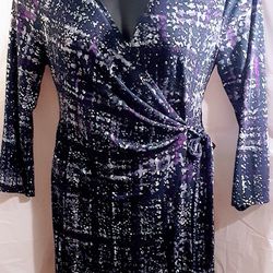 Preowned Anne Klein Size L Stretch Multicolored Wrap Dress