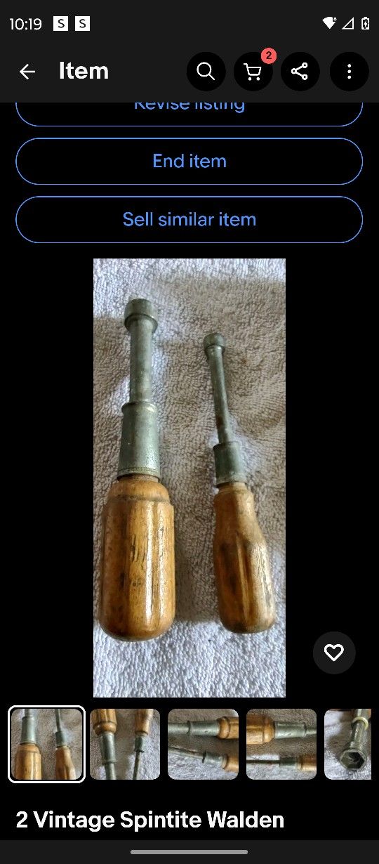 2 Vintage Spintite Walden Worcester Nut Drivers 3416 1/2" + 3410 5/16"