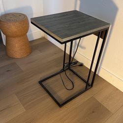 Grey Wood Top And Metal Base Side table