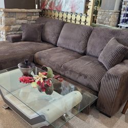 CHOCOLATE Fabric LHF Pull Out Sectional Sofa & Storage (Brown)