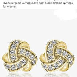 14K Gold Plated Stud Earrings 925 Sterling Silver Post CZ Hypoallergenic Earrings Love Knot Cubic Zirconia Earrings