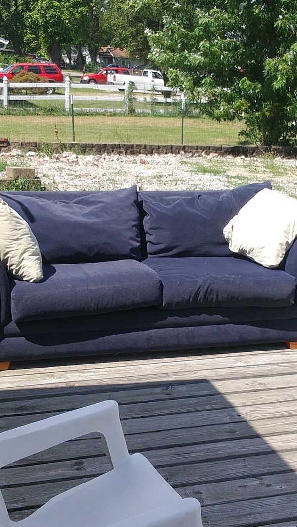 Sofa Express Brand Blue Cloth Couch With Overstuffed Pillows Asking Sofa Express Brand Blue Cloth Couch With Overstuffed Pillows Asking 50 For