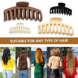 Large Hair Clips Matte Black, Brown,Cream and Tan (4 Pack)