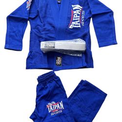 Taipan Sports Brazilian Kids Jiu Jitsu Blue Kimono White Belt Size KOO (7-8yrs)