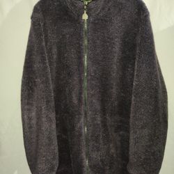 Pacific Trail Sweater Women Large Fleece Full Zip Long Sleeve Black/Purple Fuzzy. Has adjustable drawstring on the waist. Has some wear from age and u