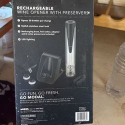 Rechargeable Wine Opener W/ Preserver New In The Box